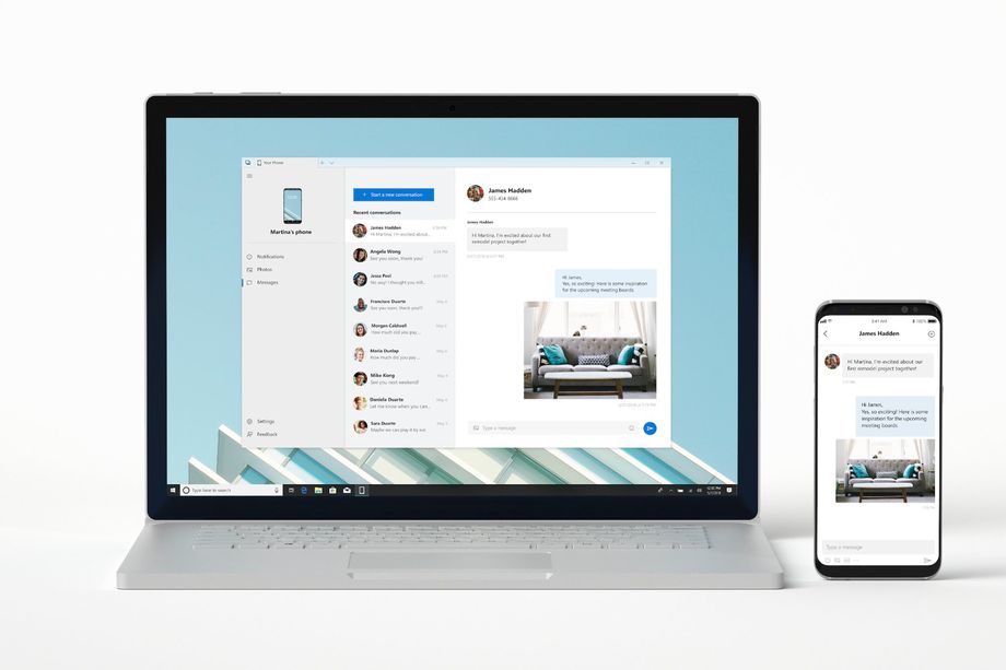 Een preview van Microsoft van hoe hun nieuwe Your Phone App eruit komt te zien die op Build 2018 aangekondigd is en binnenkort op Windows beschikbaar komt